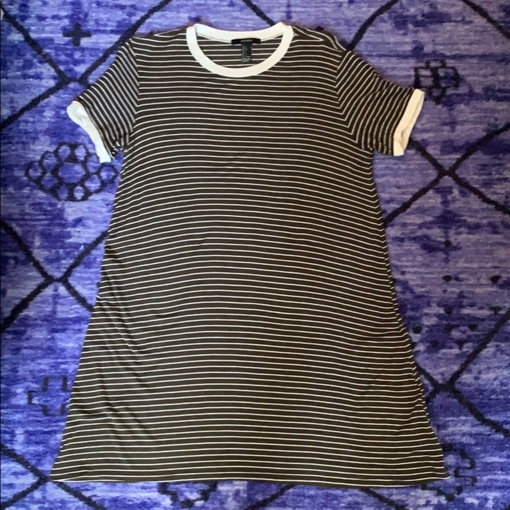 Army green and white striped T-shirt dress